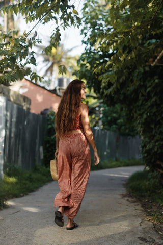 Red Stripe Cotton Wide-Leg Trousers