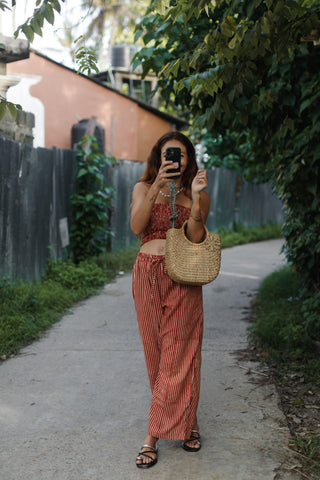 Red Stripe Cotton Wide-Leg Trousers