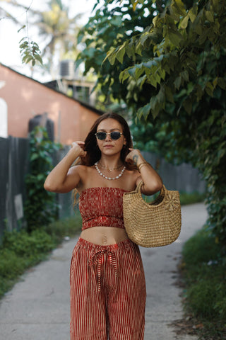 Red Stripe Bandeau Crop Top