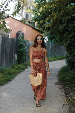 Red Stripe Cotton Midi Skirt