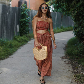 Red Stripe Cotton Wide-Leg Trousers