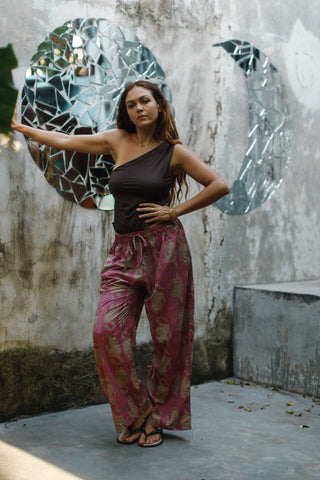 Pink Purple Tiger Wide-Leg Cotton Trousers