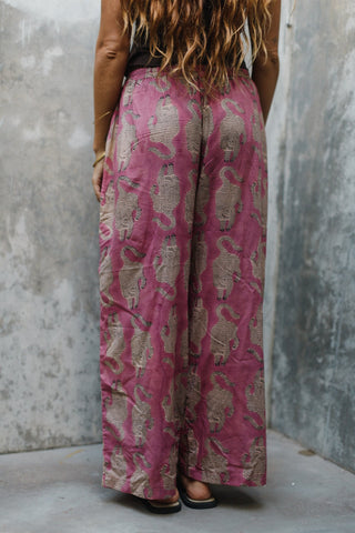 Pink Purple Tiger Wide-Leg Cotton Trousers