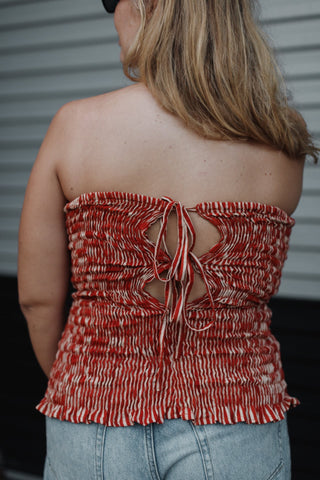 Red Stripe Shirred Bandeau Top