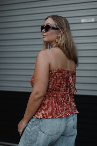 Red Stripe Shirred Bandeau Top