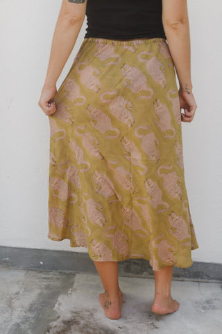 Lime Green Tiger Cotton Midi Skirt