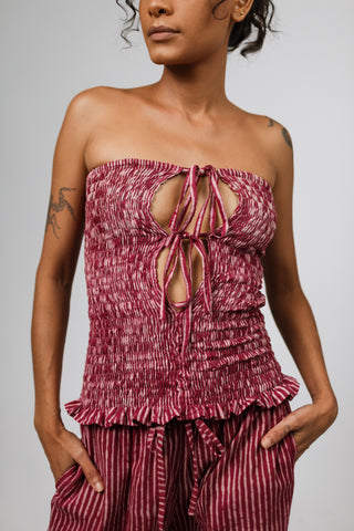 Berry Pinstripe Multiway Ruffle Top