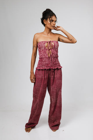 Berry Pinstripe Multiway Ruffle Top