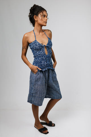 Sailor Blue Pinstripe Multiway Ruffle Top