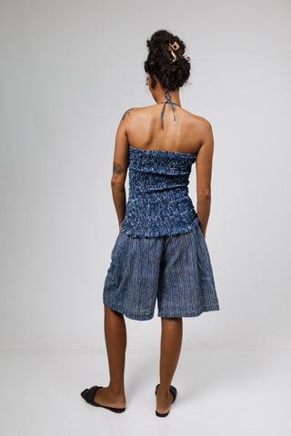 Sailor Blue Pinstripe Multiway Ruffle Top