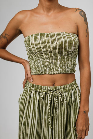 Earthy Olive Green Pinstripe Bandeau Crop Top