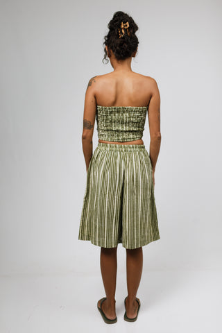 Earthy Olive Green Pinstripe Bandeau Crop Top