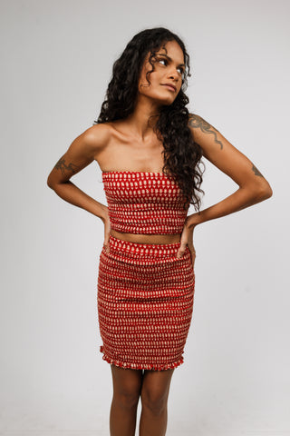 Starry Blossoms Crimson Bandeau Crop Top