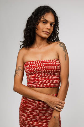 Starry Blossoms Crimson Bandeau Crop Top