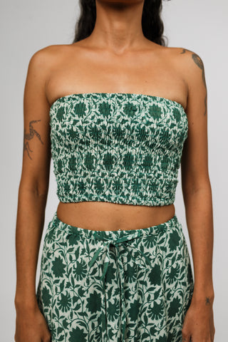 Botanical Jade Green Tie-Waist Midi Skirt