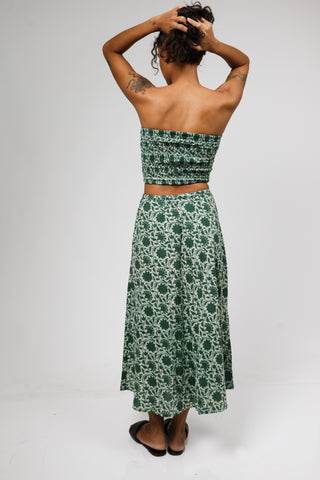 Botanical Jade Green Tie-Waist Midi Skirt