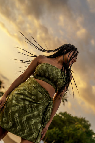 Tropical Green Sunset Zigzag Bandeau Crop Top