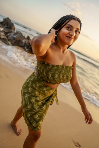 Tropical Green Sunset Zigzag Bandeau Crop Top