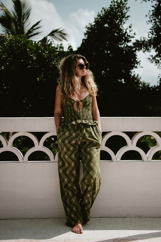 Tropical Green Sunny Zigzag High-Waisted Trousers