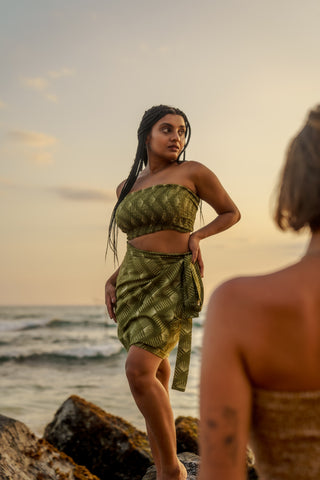 Tropical Green Sunset Zigzag Wrap Skirt