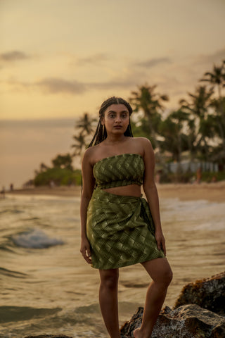 Tropical Green Sunset Zigzag Bandeau Crop Top