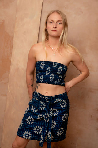 Geometric Indigo Sundaisy Bandeau Crop Top
