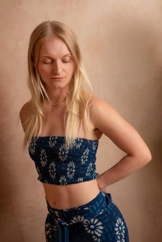 Geometric Indigo Sundaisy Bandeau Crop Top