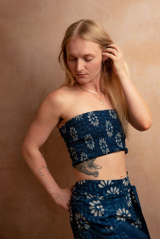 Geometric Indigo Sundaisy Bandeau Crop Top