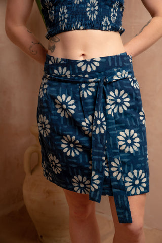 Geometric Indigo Sundaisy Wrap Skirt