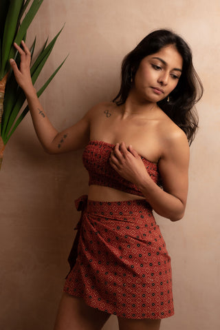 Sun Dot Saffron Red Bandeau Crop Top