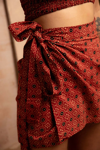 Sun Dot Saffron Red Wrap Skirt