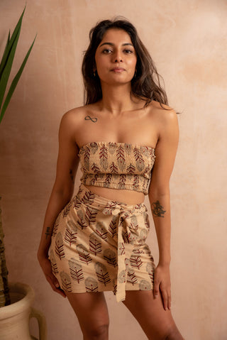Beige Peacock Feather Wrap Skirt