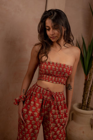 Red Floral Bandeau Crop Top
