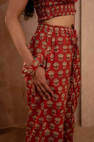 Red Floral Bandeau Crop Top