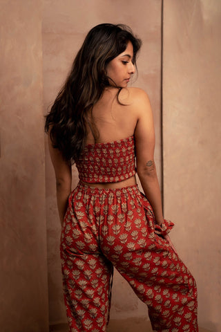 Red Floral Bandeau Crop Top
