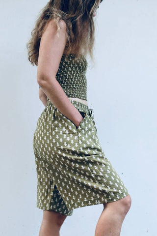 Pear Flower Green Geometric Bandeau Crop Top