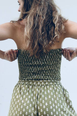 Pear Flower Green Geometric Bandeau Crop Top