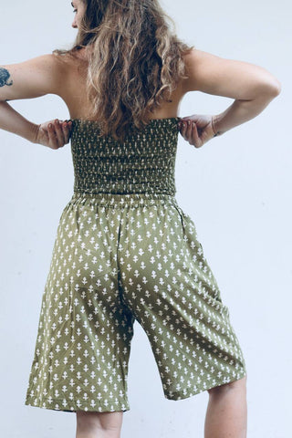 Pear Flower Green Geometric Bandeau Crop Top