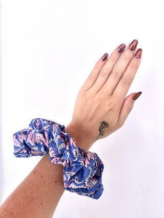 Bright Blue Floral Giant Oversized Scrunchie