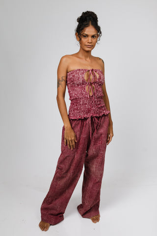 Berry Pinstripe Multiway Ruffle Top