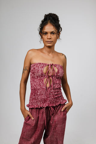 Berry Pinstripe Multiway Ruffle Top