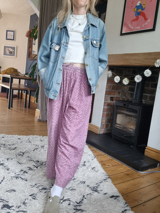 Purple Chevron Wide-Leg Cotton Trousers
