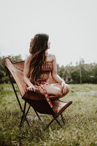 Red Floral Bandeau Crop Top