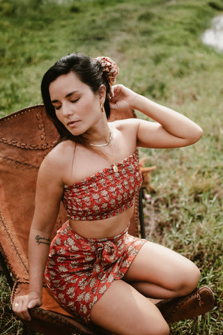 Red Floral Bandeau Crop Top