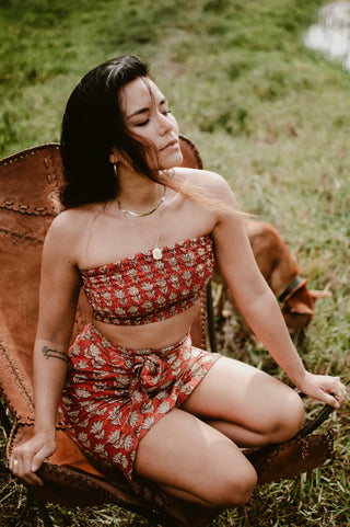Red Floral Bandeau Crop Top