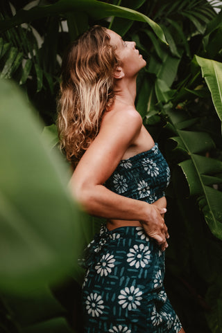 Geometric Indigo Sundaisy Bandeau Crop Top