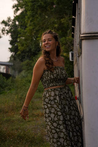 Stormy Green Floral Bandeau Crop Top