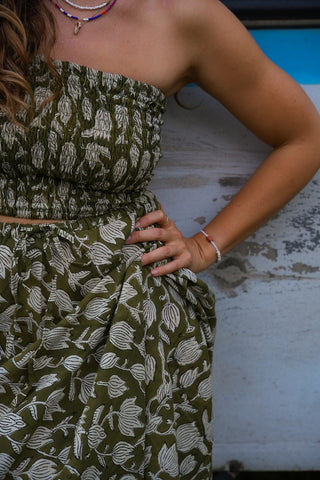 Stormy Green Floral Bandeau Crop Top