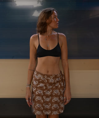 Brown Crab Print Cotton Wrap Skirt