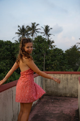 Pink Floral Halterneck Wrap Dress